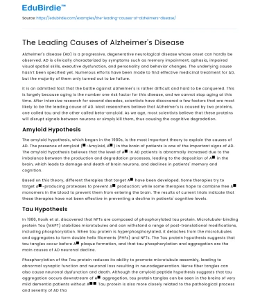 The Leading Causes of Alzheimer’s Disease