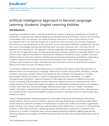 AI Approach in Second Language Learning: English Learning Abilities