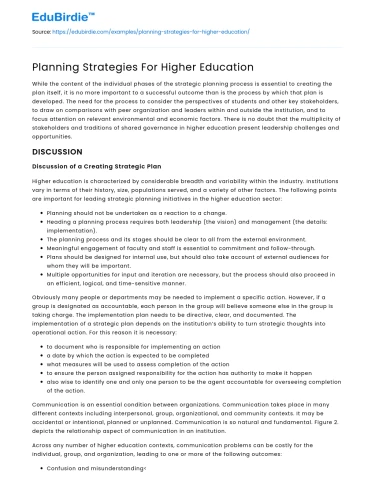 Planning Strategies For Higher Education