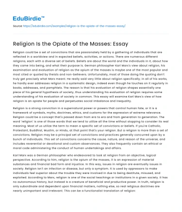 Religion Is the Opiate of the Masses: Essay