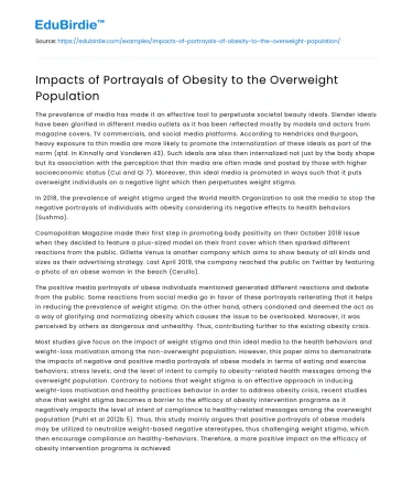 Impacts of Portrayals of Obesity to the Overweight Population