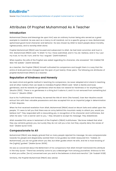 Attributes Of Prophet Muhammad As A Teacher