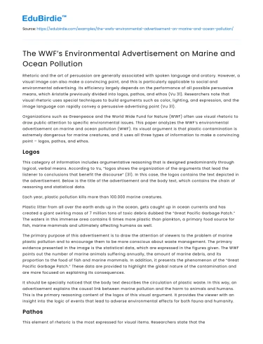 The WWF’s Environmental Advertisement on Marine and Ocean Pollution