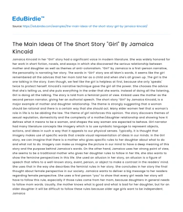 The Main Ideas Of The Short Story “Girl” By Jamaica Kincaid