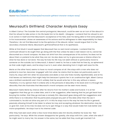 Meursault’s Girlfriend: Character Analysis Essay