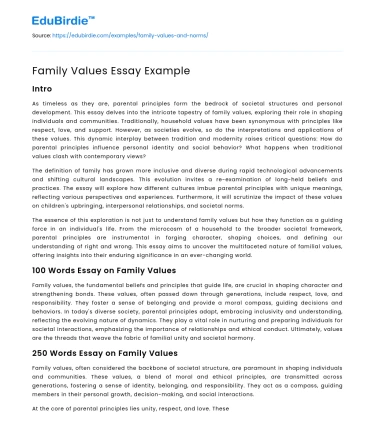 Family Values Essay Example