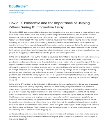 Covid-19 Pandemic: Importance of Helping Others – Informative Essay