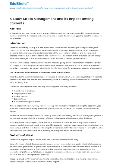 A Study Stress Management and its Impact among Students