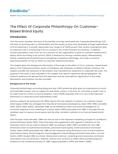 The Effect Of Corporate Philanthropy On Customer-Based Brand Equity