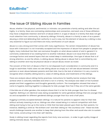The Issue Of Sibling Abuse In Families