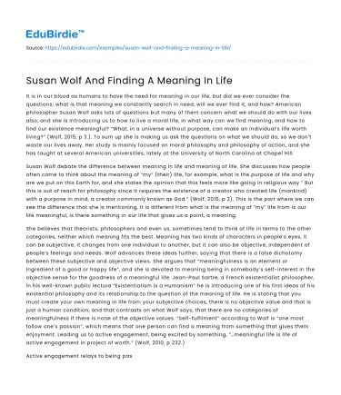 Susan Wolf And Finding A Meaning In Life