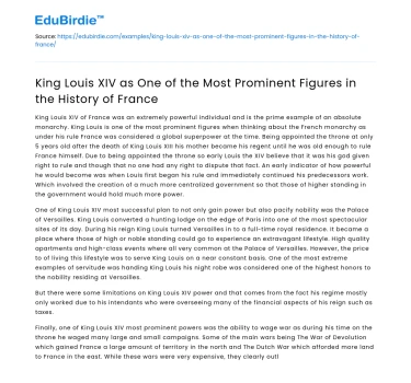King Louis XIV: Prominent Figure in French History