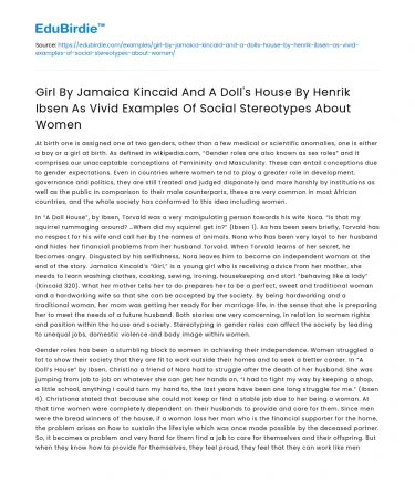 Social stereotypes about women in “Girl” and “A Doll’s House”