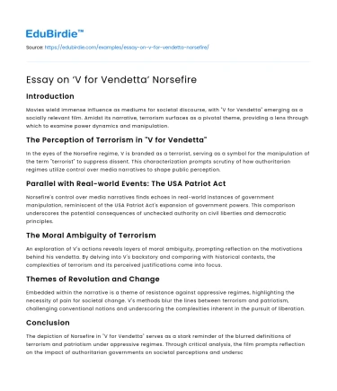 Essay on ‘V for Vendetta’ Norsefire