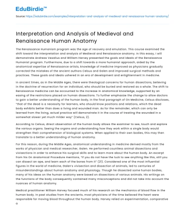 Interpretation and Analysis of Medieval and Renaissance Human Anatomy