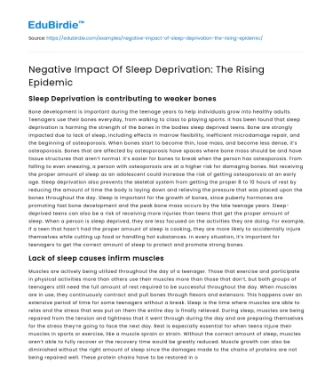 Negative Impact Of Sleep Deprivation: The Rising Epidemic