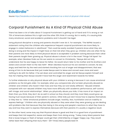 Corporal Punishment As A Kind Of Physical Child Abuse