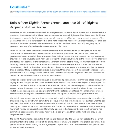 Role of the Eighth Amendment and the Bill of Rights