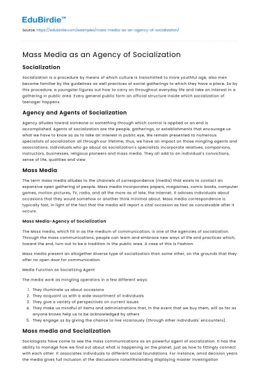Mass Media as an Agency of Socialization