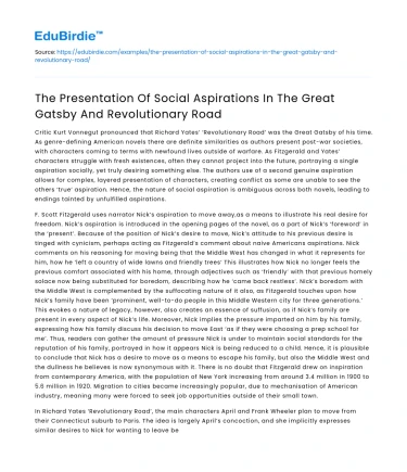 Social Aspirations in The Great Gatsby and Revolutionary Road