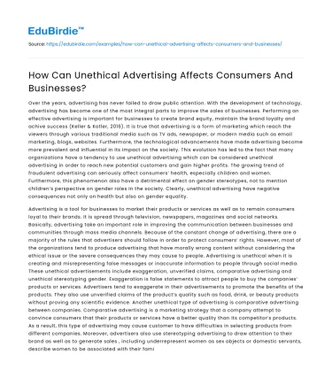 How Can Unethical Advertising Affects Consumers And Businesses?