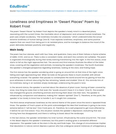 Loneliness and Emptiness in “Desert Places” Poem by Robert Frost