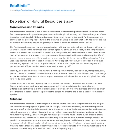 Depletion of Natural Resources Essay