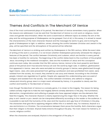 Themes And Conflicts In The Merchant Of Venice