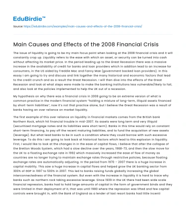 Main Causes and Effects of the 2008 Financial Crisis