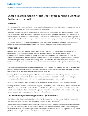 Should Historic Urban Areas Destroyed In Armed Conflict Be Reconstructed?