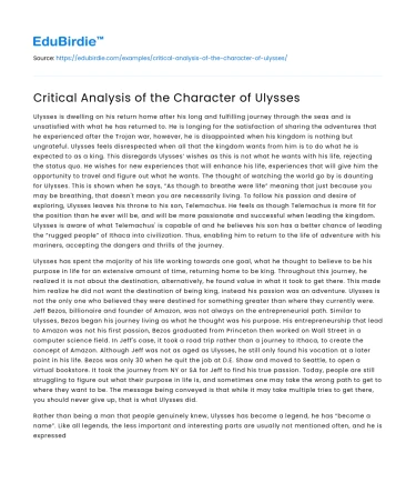 Critical Analysis of the Character of Ulysses