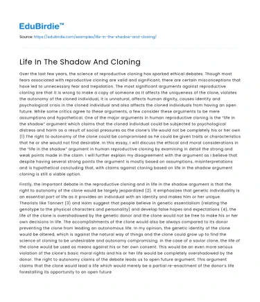 Life In The Shadow And Cloning