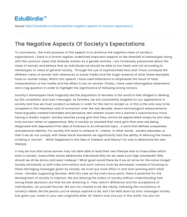 The Negative Aspects Of Society’s Expectations