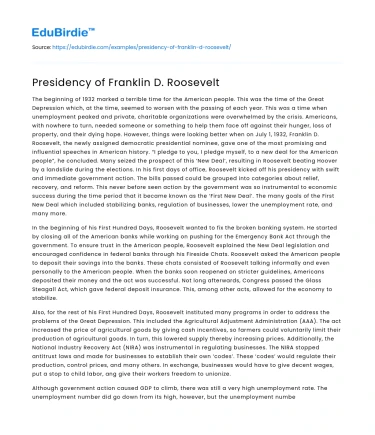 Presidency of Franklin D. Roosevelt