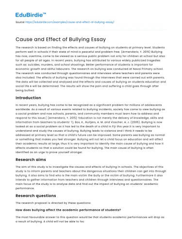 Cause and Effect of Bullying Essay