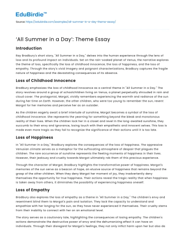 ‘All Summer in a Day’: Theme Essay