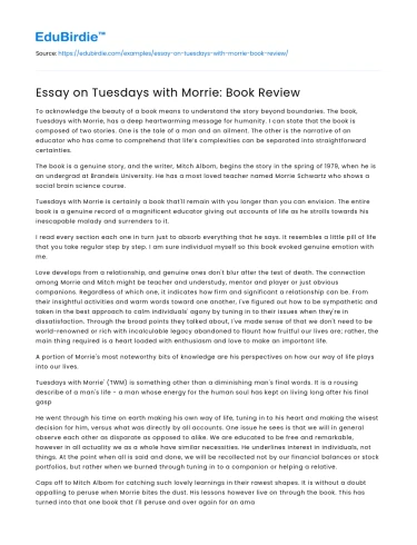 Essay on Tuesdays with Morrie: Book Review