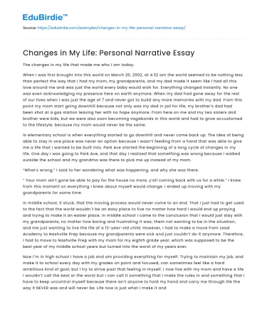Changes in My Life: Personal Narrative Essay