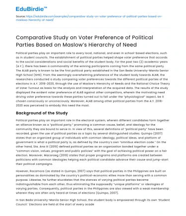 Voter Preference & Maslow’s Hierarchy: Political Parties