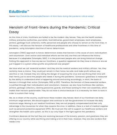 Heroism of Front-liners during the Pandemic: Critical Essay