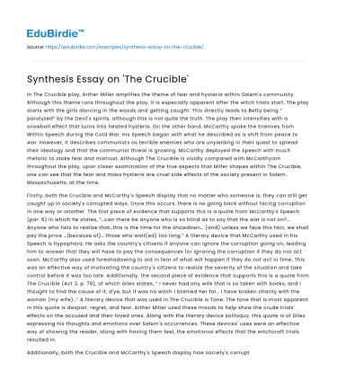 Synthesis Essay on ‘The Crucible’