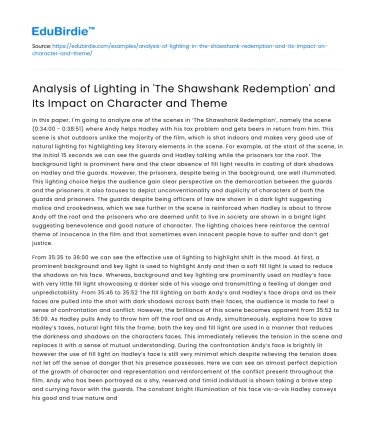 Lighting in The Shawshank Redemption and Its Impact on Themes