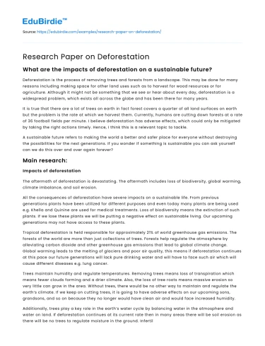 Research Paper on Deforestation