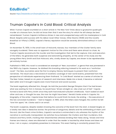 Truman Capote’s In Cold Blood: Critical Analysis