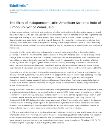 Simón Bolivar and Independent Latin America