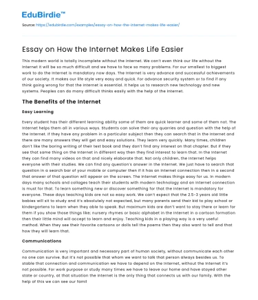 Essay on How the Internet Makes Life Easier