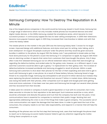 Samsung Company: How To Destroy The Reputation In A Minute
