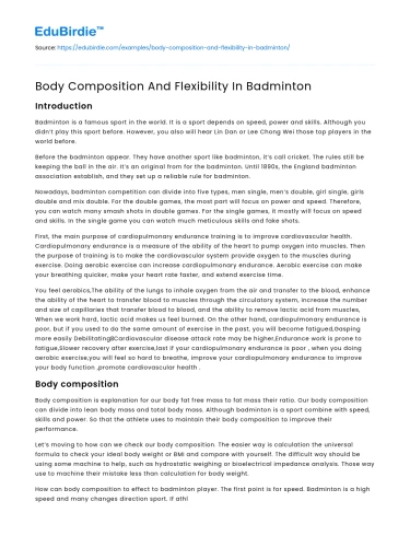 Influence of Body Composition and Flexibility in Badminton Performance