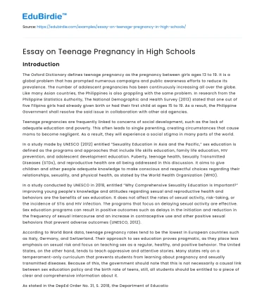 Essay on Teenage Pregnancy in High Schools