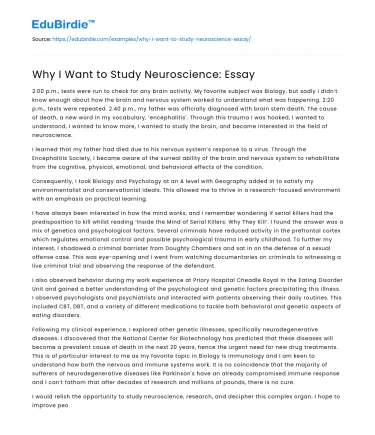 Why I Want to Study Neuroscience: Essay